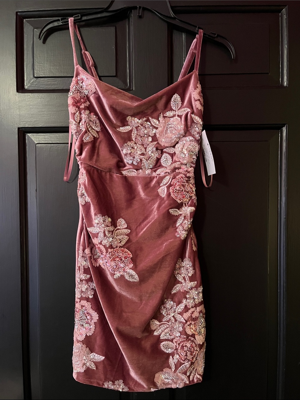 NWT Beaded Floral Velvet Slip Mini Dress in Plum